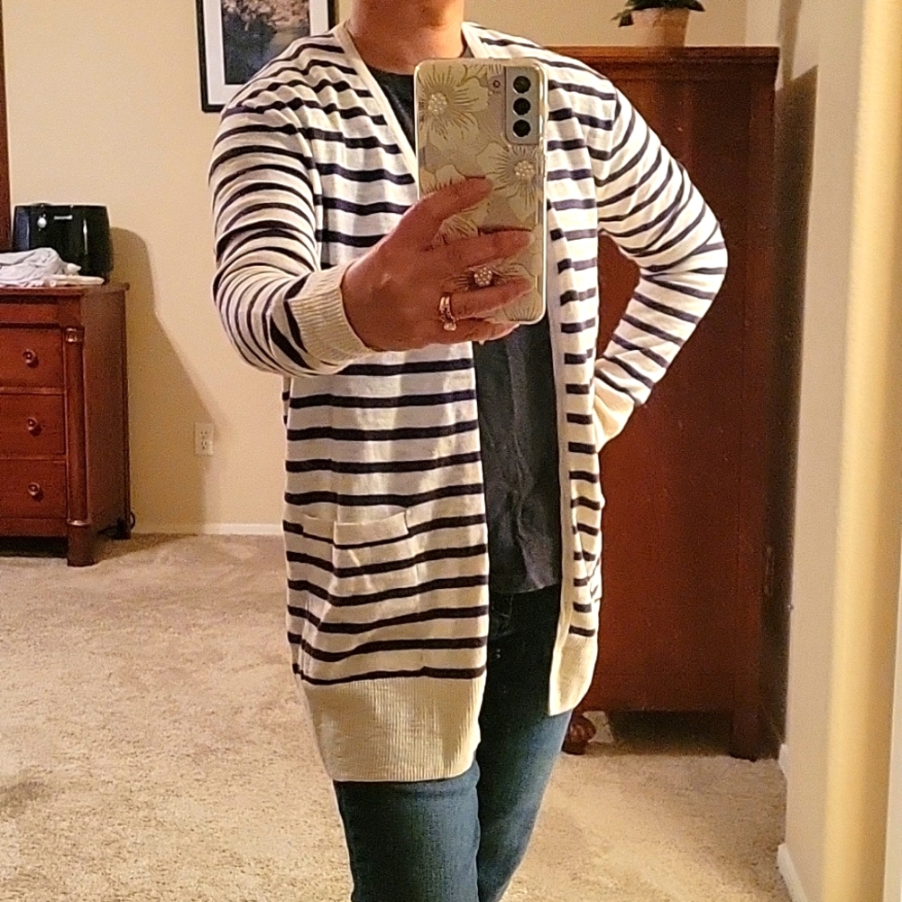 NWT Cream and Grey Striped Cardigan, XS